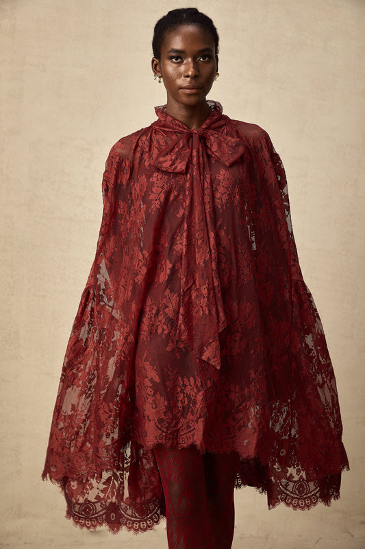 Coline red chantilly lace oversize dress