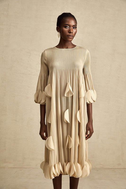 Alizée 3d-petal pleated midi dress