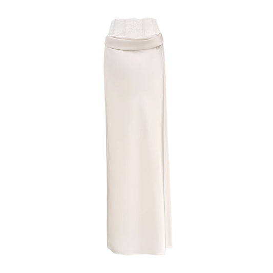 Eeva White Floral Lace Panel Maxi Skirt