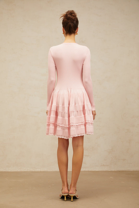 Mathilde pink keyhole-detail ribbed-knit mini dress