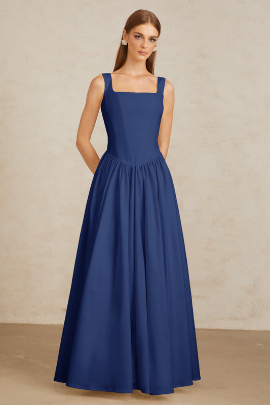 Sadie Blue Pleated Corset Maxi Gown