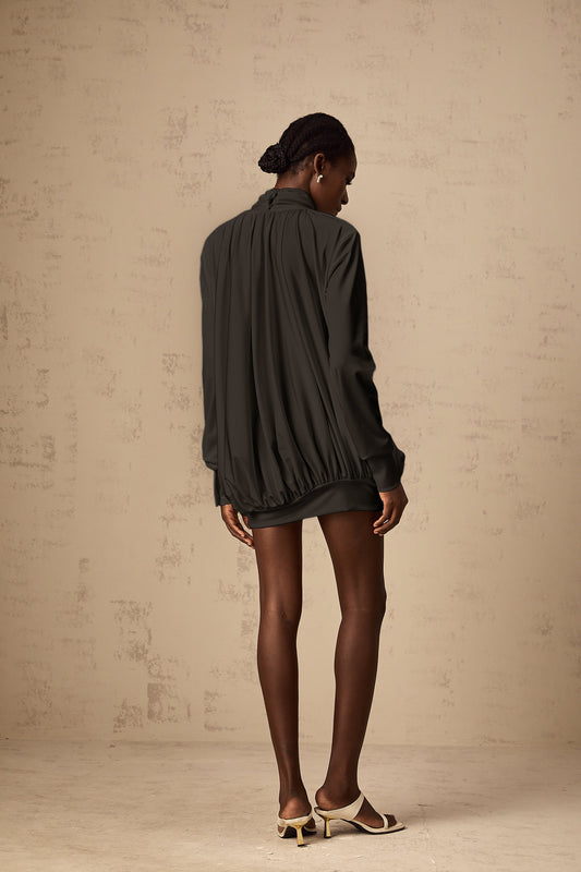 Maeva faux-flower ruched mini dress in Black