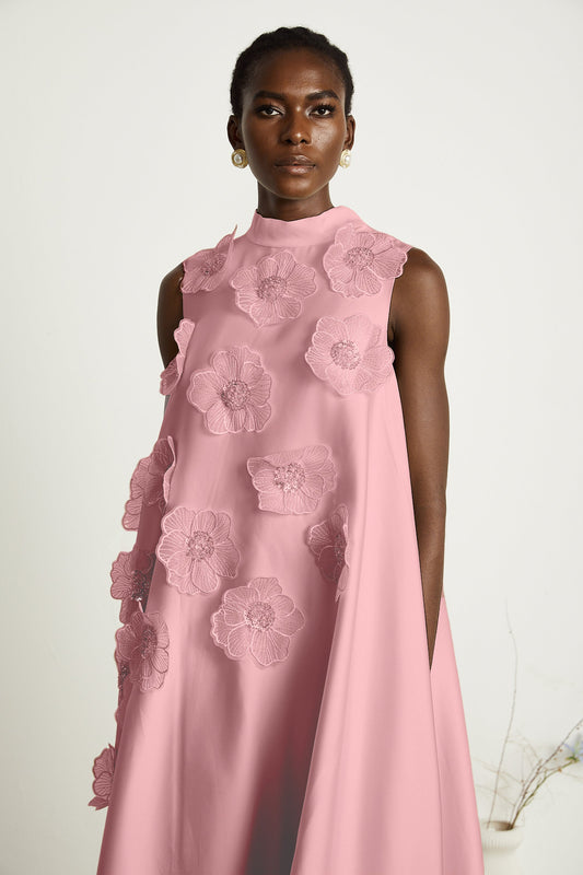 Émilie sleeveless floral-applique midi dress in Pink