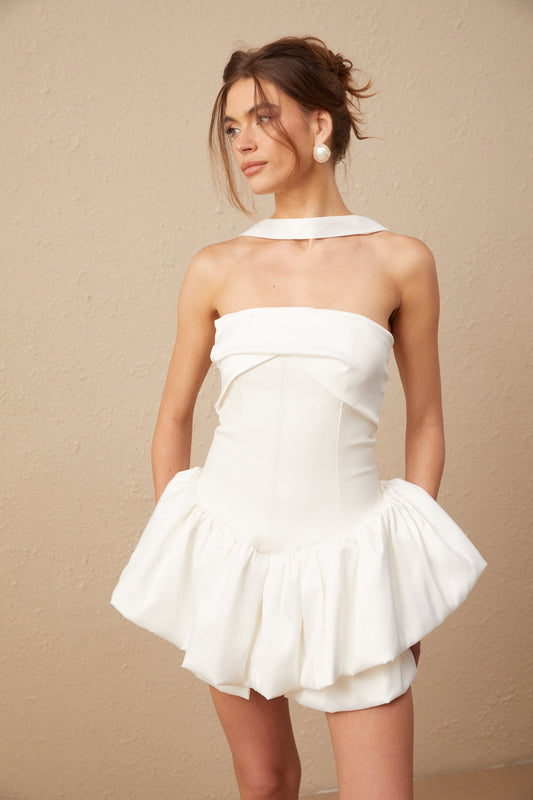 Olivia white halterneck ruffled mini dress