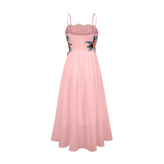 Josette floral-embroidered shirred maxi dress in Pink