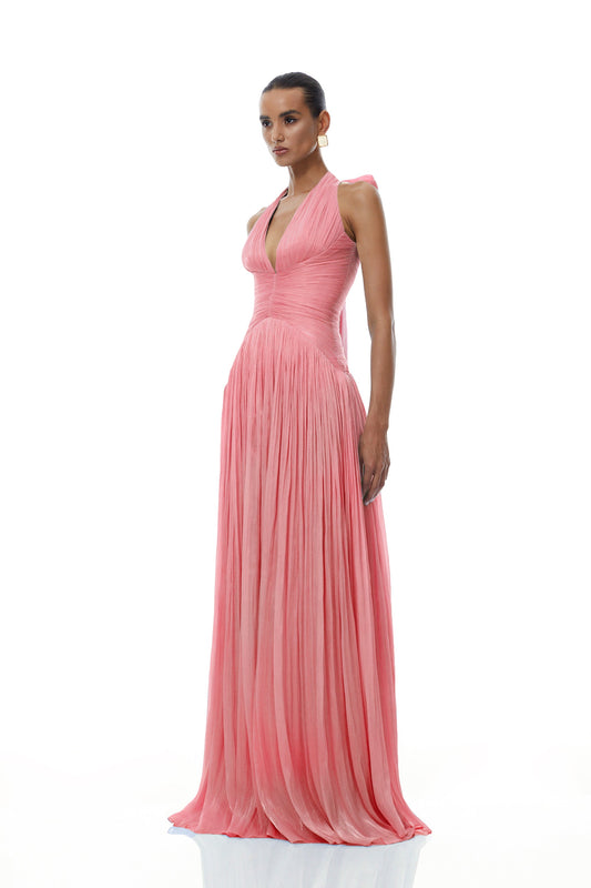 Térébenthine Pink Glossy Gathered Maxi Dress