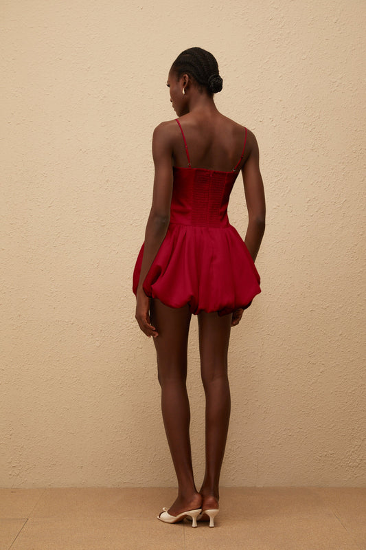 Melanie Red 3D Petal Bubble Mini Dress