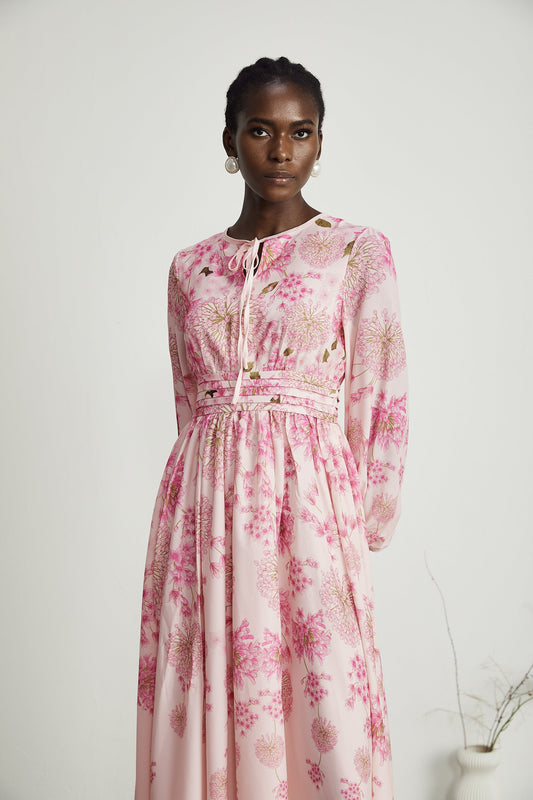 Yvette pink floral-print midi dress