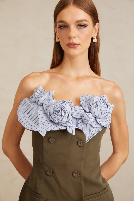 Johanna Brown Floral Panelled Mini Dress