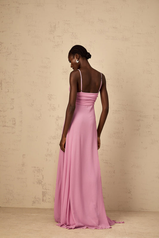 Ysandre Rose-Pink 3D Petal Tulle Maxi Dress