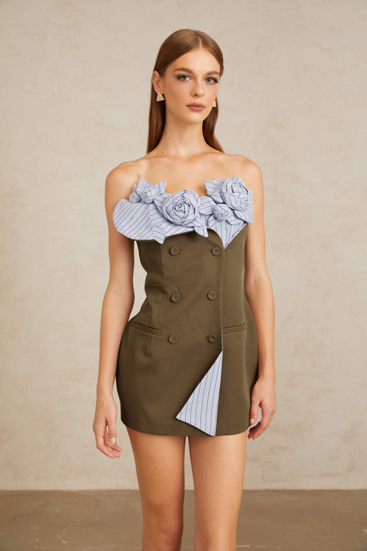 Johanna Brown Floral Panelled Mini Dress