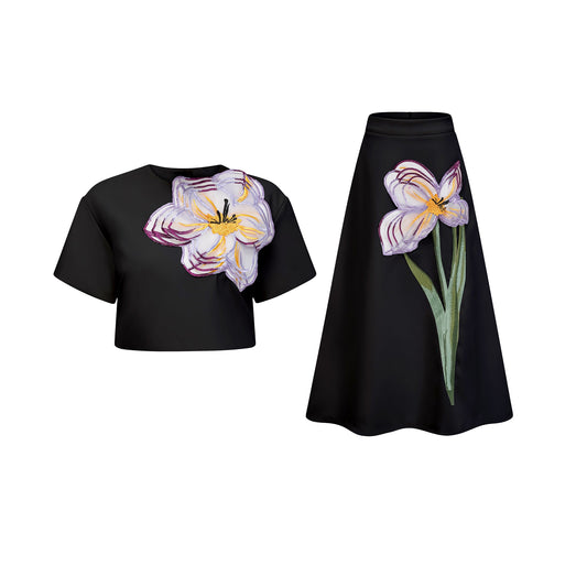 Irène Black Sequin Floral Embroidered Matching Set