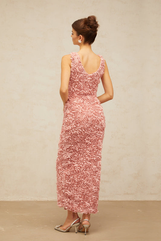 Sylvie faux-flower V-neck maxi dress in Pink