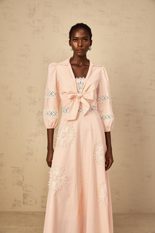 Romy Pink Floral Embroidered Blouse & Dress Set