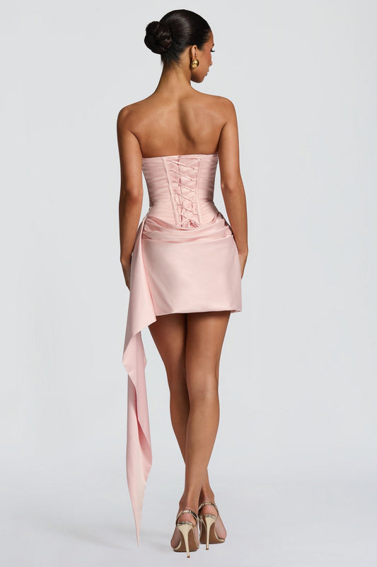 Zenina Pink Ruched Ribbon Detail Mini Dress