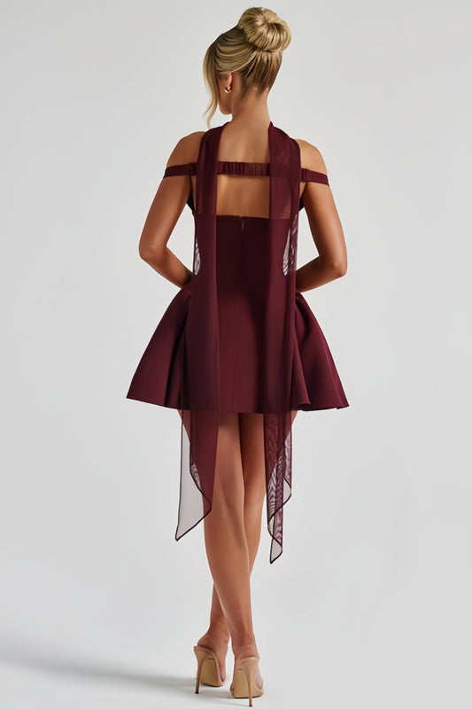 Ifig Burgundy V-neck Corset Mini Dress