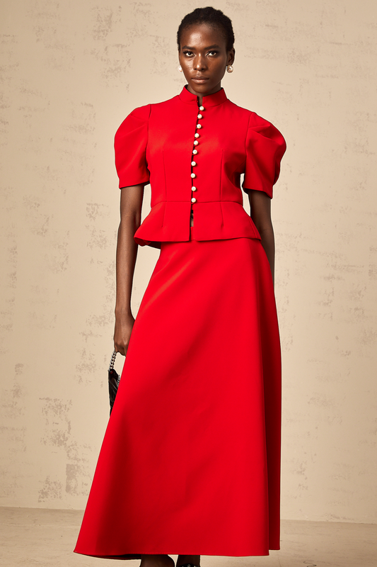 Colette red pleated blouse & skirt matching set