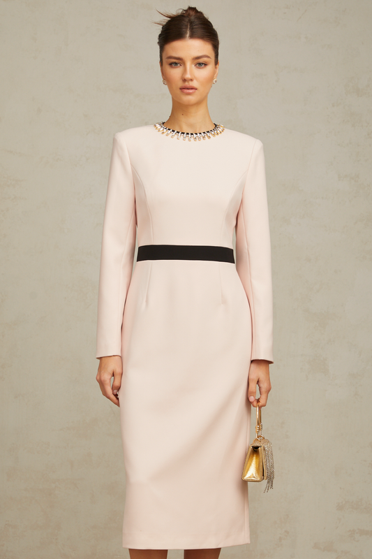 Anaïs pink crystal color-blocked midi dress