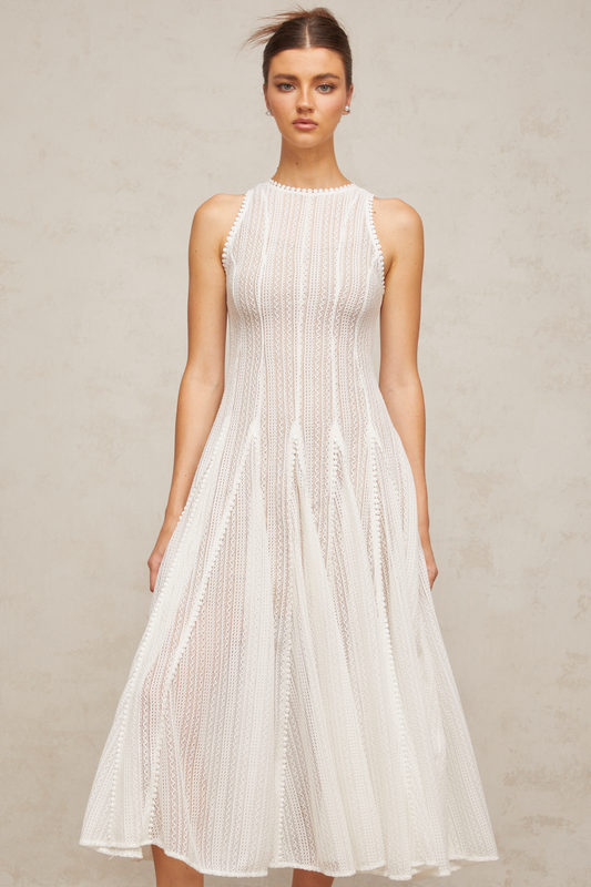 Hélène white pointelle puff midi dress
