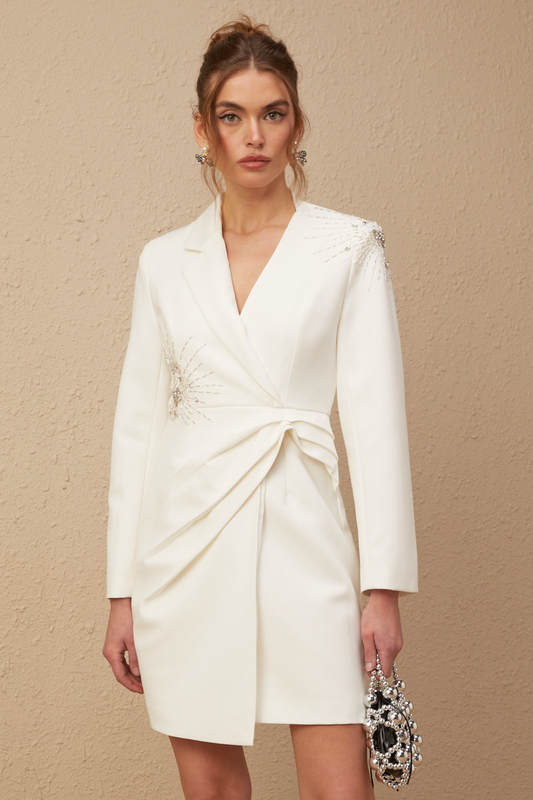 Mireille white embellished asymmetrical blazer dress