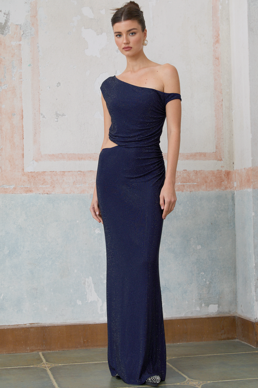 Alizée blue cut-out rhinestone maxi dress