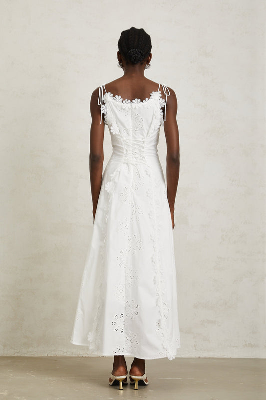 Nevaeh White Sleeveless Floral Embroidered Maxi Dress