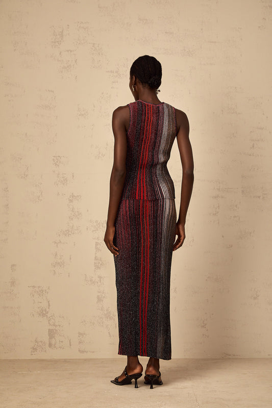 Ulysse Red Glitter Pleated Knit Matching Set