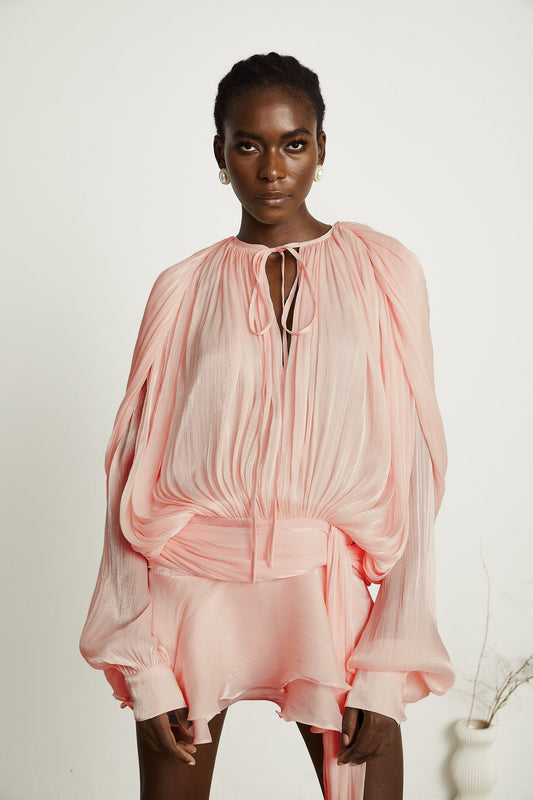 Eugénie Pink Fully Pleated Ruffled Mini Dress