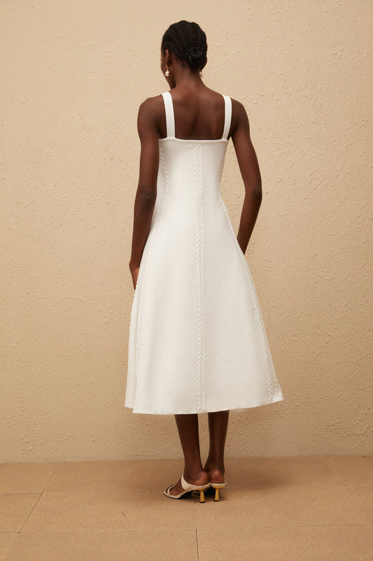 Nadège White Braided Knit Midi Dress