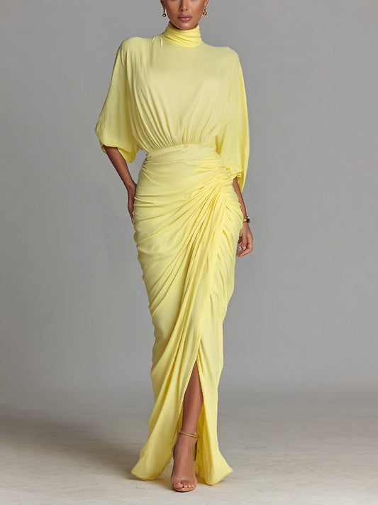 Women's Bright Yellow Drape Comfortable Blended Maxi Dress MDA2811G6I