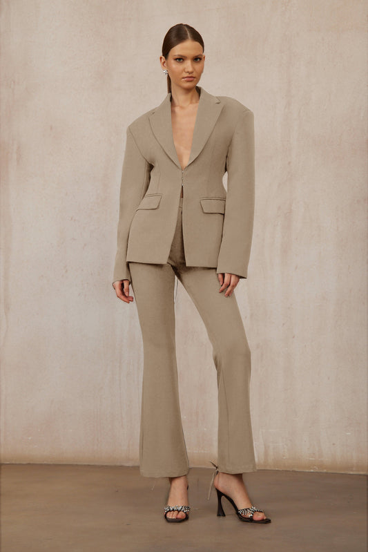 Prunille Khaki Lace-Up Blazer & Trousers Set