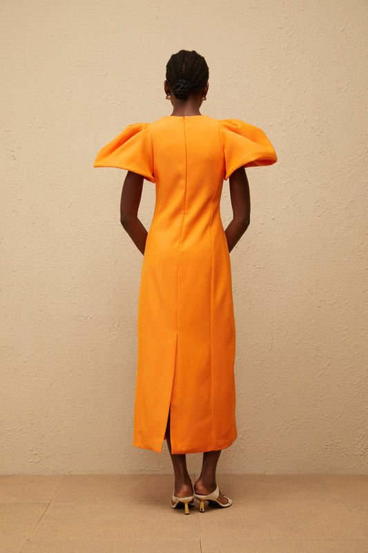 Yrjö Orange Floral Embroidered Midi Dress