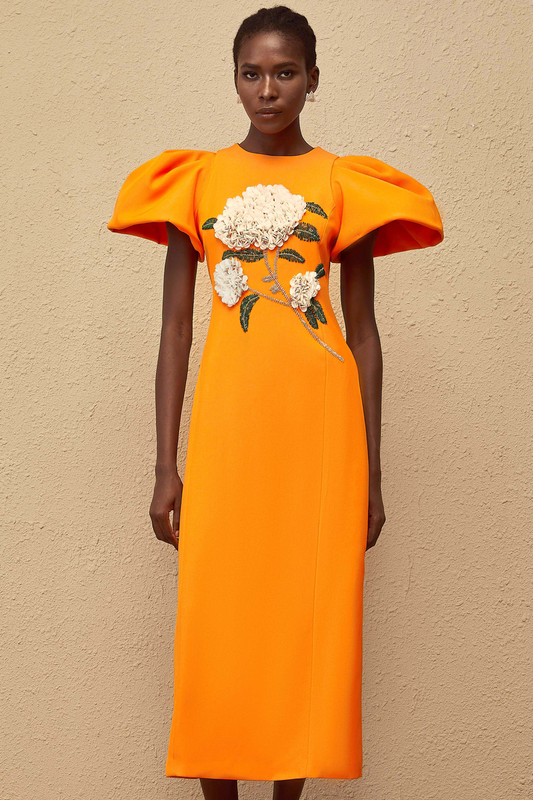 Yrjö Orange Floral Embroidered Midi Dress