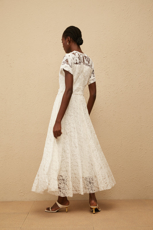 Victoire White Butterfly Appliqué Lace Maxi Dress