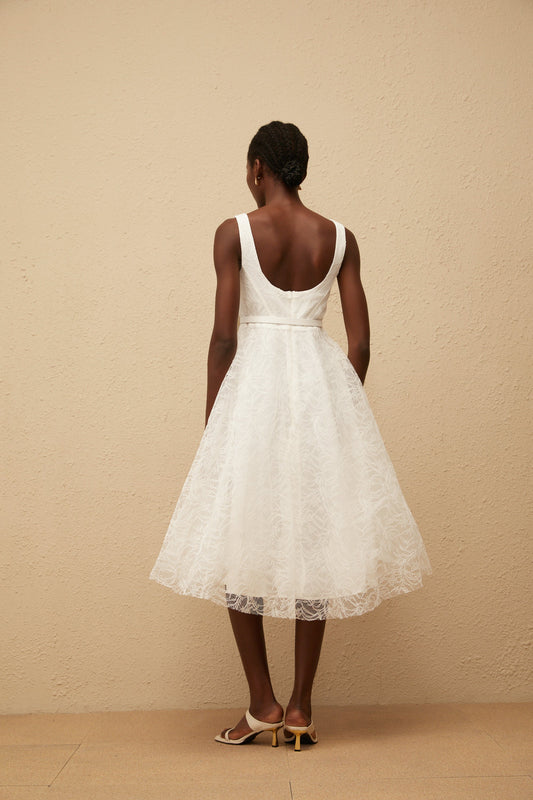 Sandrine White Floral Lace Midi Dress