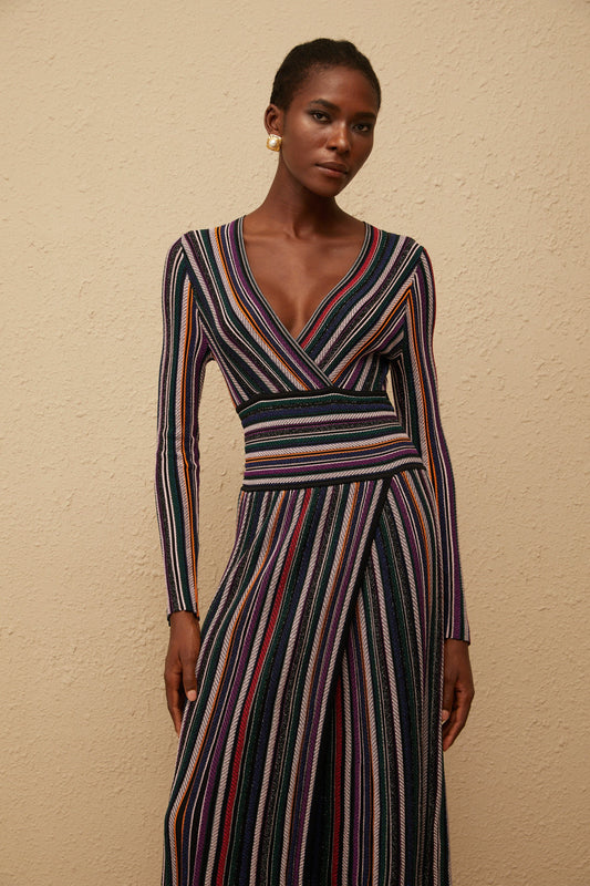 Phoebe Black Vertical Stripe Knit Maxi Dress