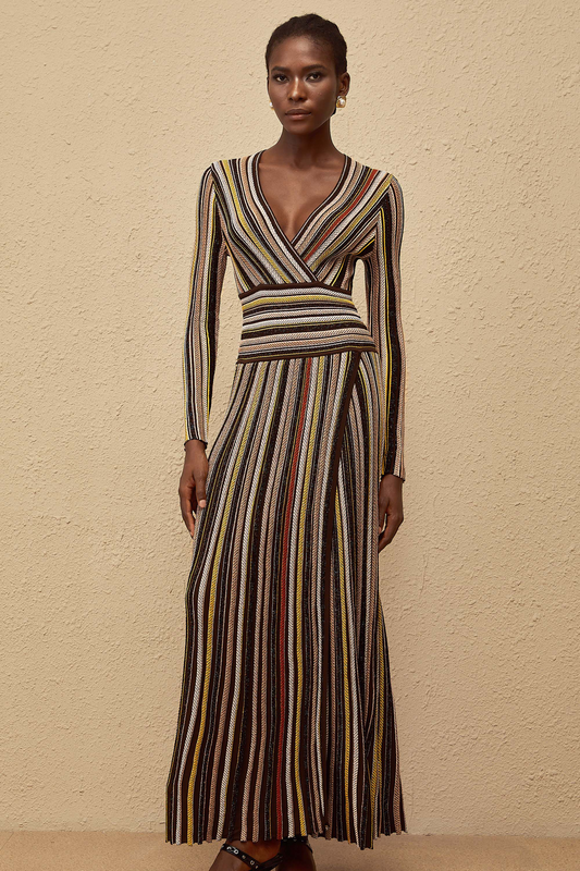 Phoebe Brown Vertical Stripe Knit Midi Dress