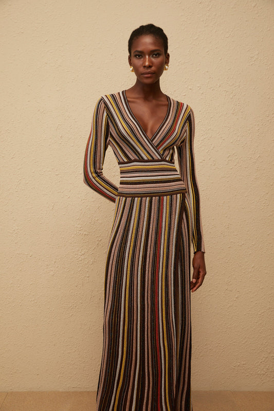 Phoebe Brown Vertical Stripe Knit Midi Dress