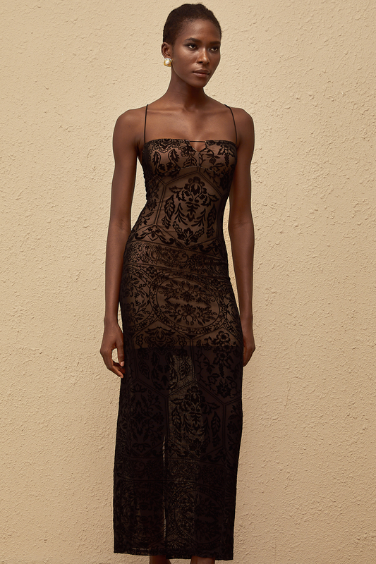 Nikolleta Black Floral Lace Maxi Dress