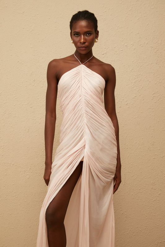Ivresse Pink Halterneck Ruched Maxi Dress