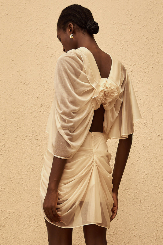 Pénombre Neutral Ruched Tulle Top & Skirt Set