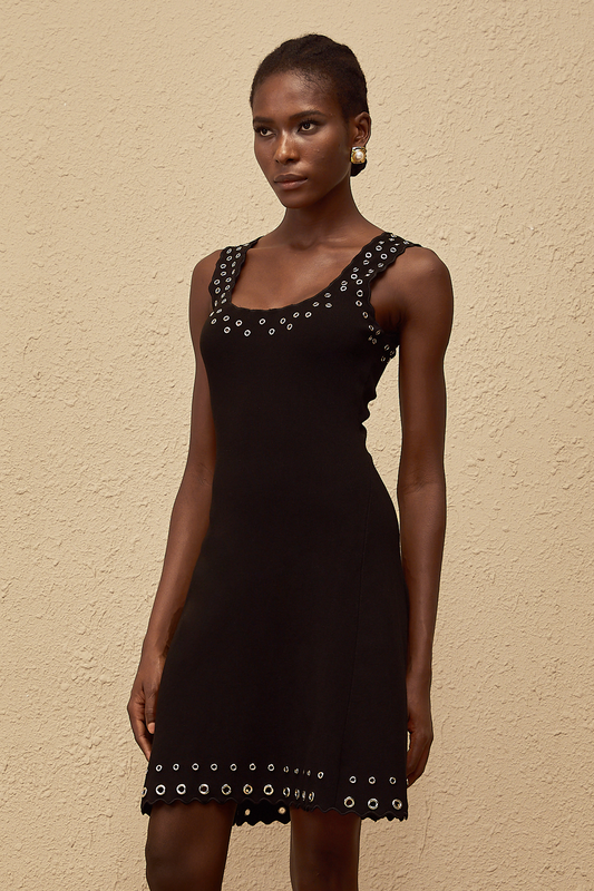 Eirene Black Eyelet Detail Knit Mini Dress