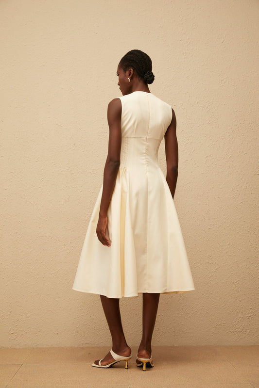 Velours Neutral Voluminous Midi Dress