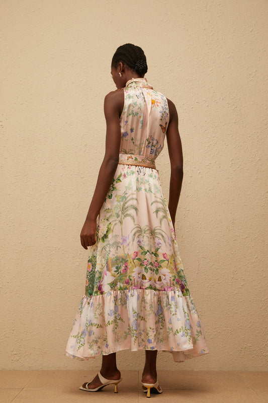 Madeleine Neutral Floral Print Satin Maxi Dress