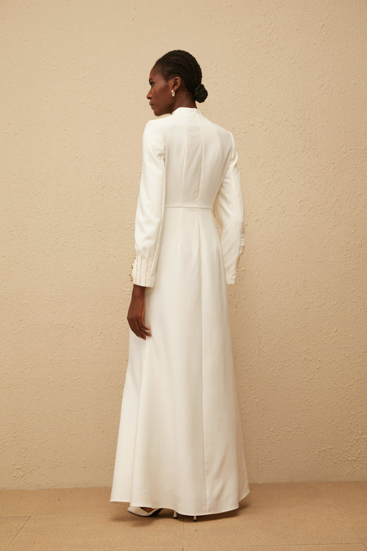 Lune White Embellished Shawl Design Gown