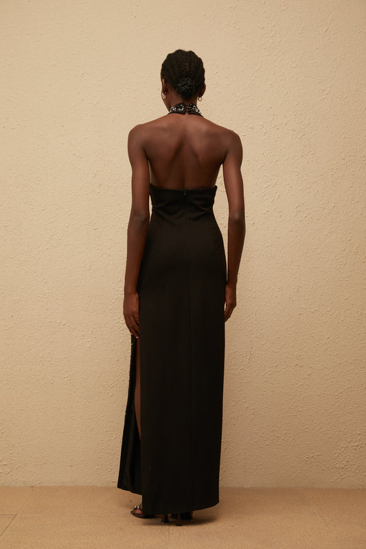 Perle Black Embellished Skinny Cut Maxi Dress