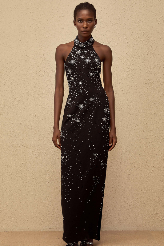 Perle Black Embellished Skinny Cut Maxi Dress