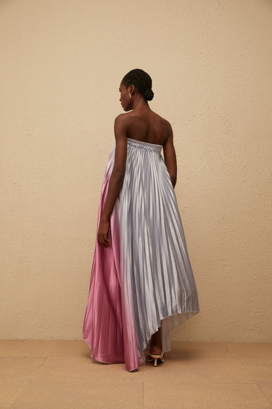 Irini Pink Gradient Pleated Maxi Dress