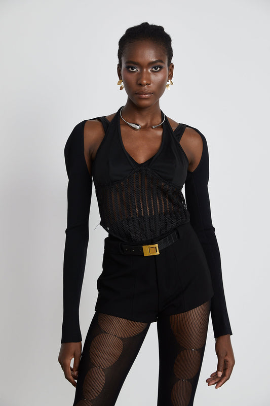Mylah black panelled bustier-style top