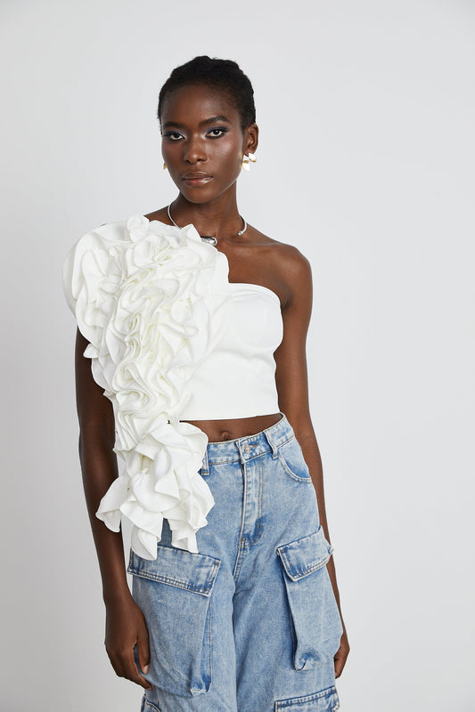 Lucie white floral-applique top